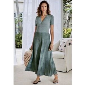 Soft Surroundings Lumine Sparkle Surplice Sweater Dress In Dusty Aqua Size M